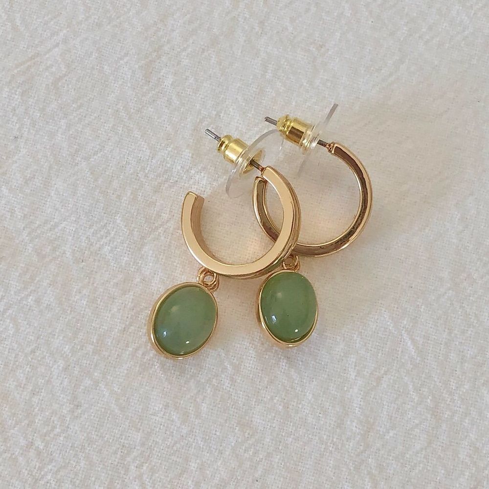 18K Gold Plated Natural Averturine Drop Earrings - Picture 2 of 10